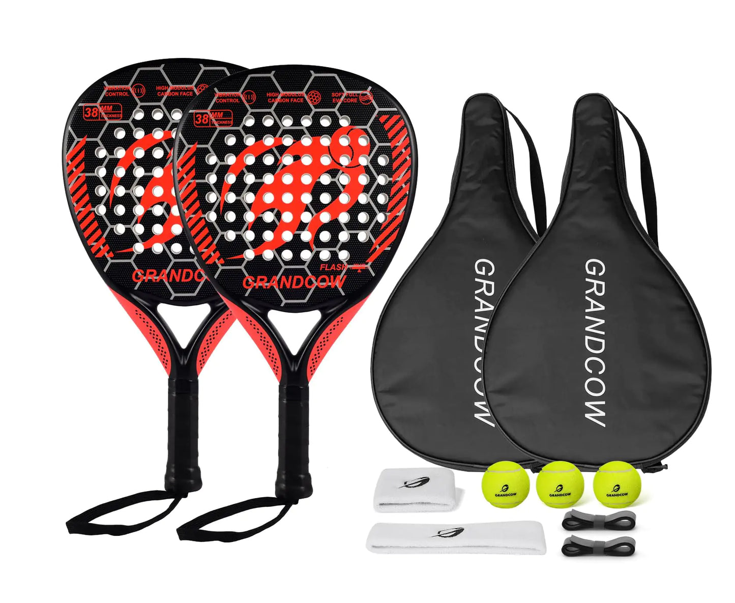 GrandCow Padel Racket Set Beginner Full Package (Black/Red)